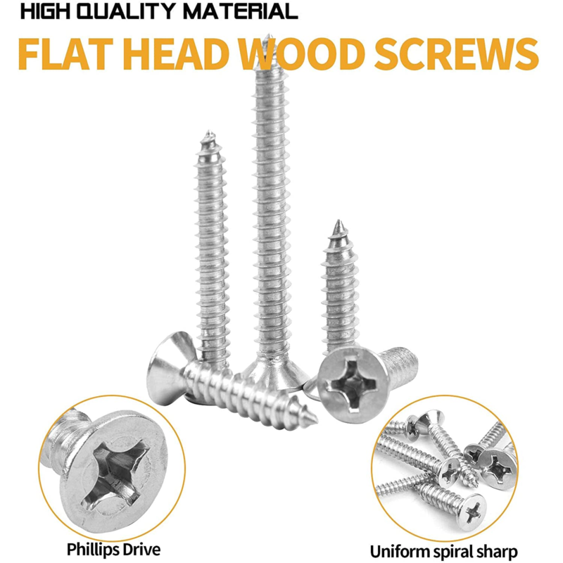 450Pcs Stainless Steel Wood Screws Set #4#6#8#10#12 Phillips Flat Head Sheet Met