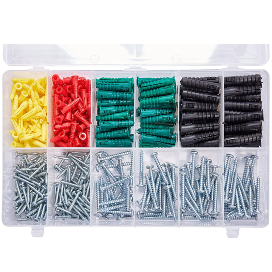 400Pcs Kit,  Phillips Pan Head Self Tapping Screws and Ribbed Anchors Assortment