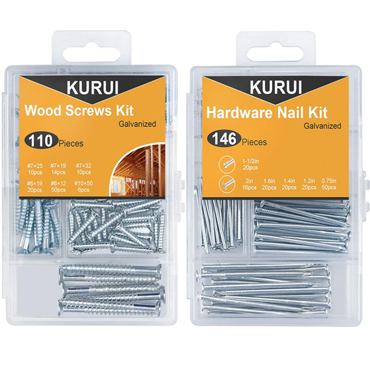 KURUI Hanging Nails and Wood Screws Assorted Kit 256PCS, 110 Philips Flat Head S