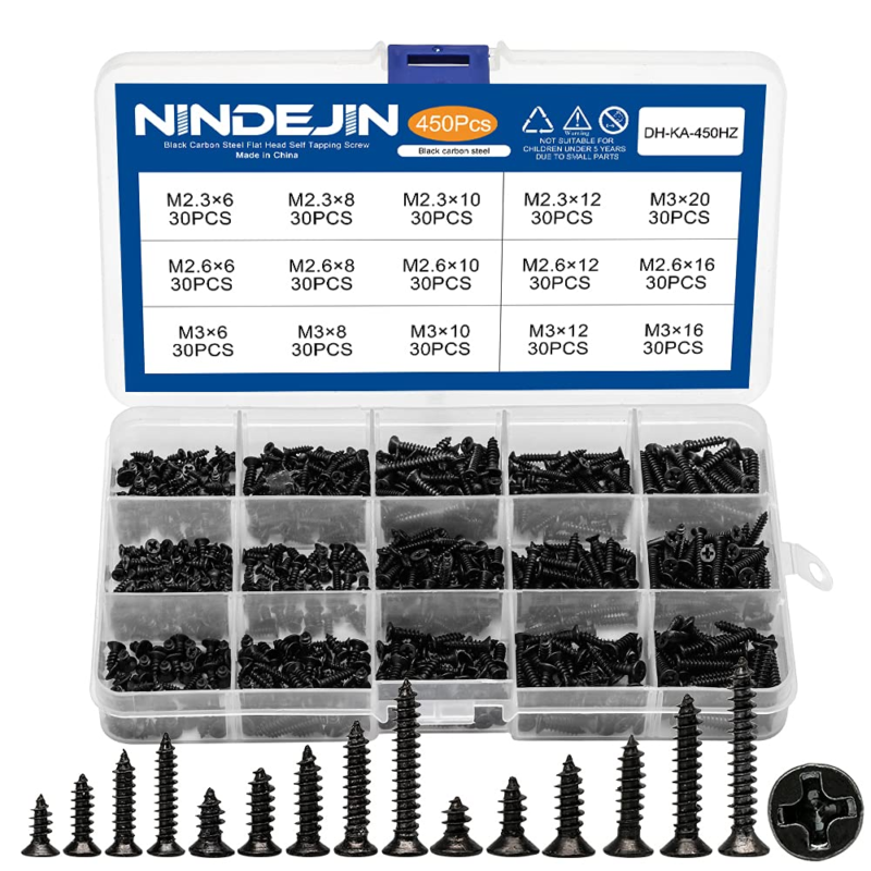 450PCS Miniature Screws, Phillips Flat Head Small Screw M2.3 M2.6 M3 Countersunk