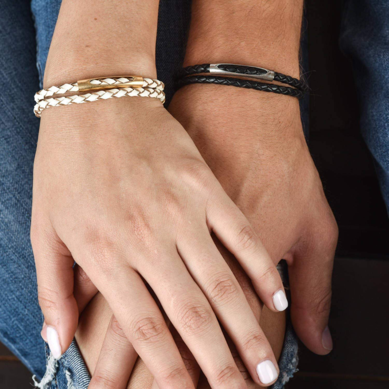 Couple Bracelets - His And Hers Bracelet - Black And White Leather Bracelet For 