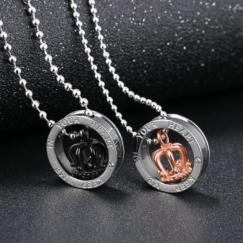 Matching Couples Necklace His & Her Titanium Steel