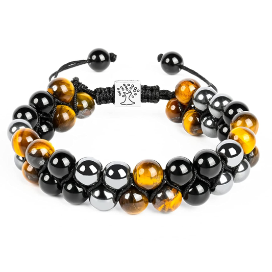 Triple Protection Bracelet,Tiger'S Eye,Obsidian,Hematite 