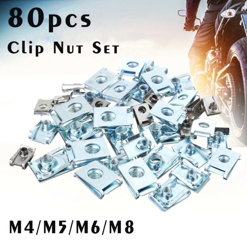 80PCS Auto Car U-Clip, U Nut Kit Clip Nut Set,U-Shaped Nut M4 M5 M6 M8,For Dash 