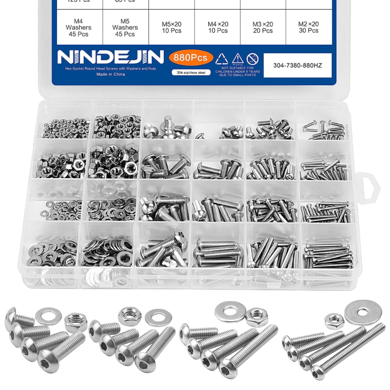 Metric Button Head Socket Cap Screw Bolts & Flat Washers & Nuts Assortment Kit M