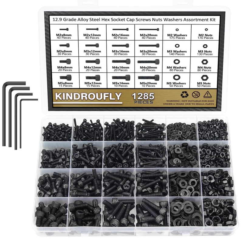 1285 Pieces M2 M3 M4 M5 Screws Nuts Washers Assortment Kit, Metric Screw Set, Bo