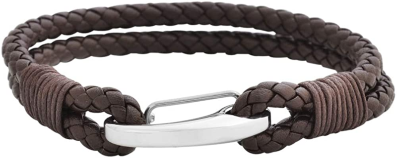 Edforce Braided Genuine Leather 2-Strand Cuff Bracelet with Stainless Steel Clas