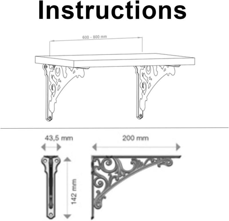 2 Pack Shelf Brackets Cast Iron, Large 7.8X 5.5 Inch (White)