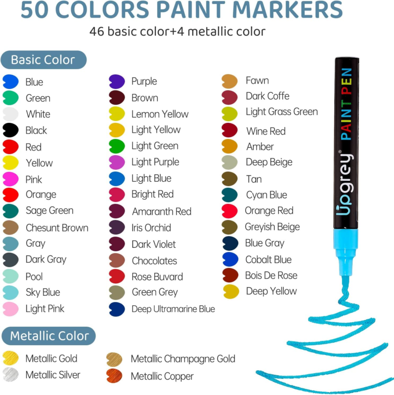 Paint Pens Paint Markers, 50 Pack Oil-Based Painting Marker on Almost Anything, 