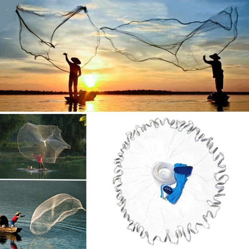 Handmade American Saltwater Fishing Cast Net with Heavy Duty Zinc Sinker