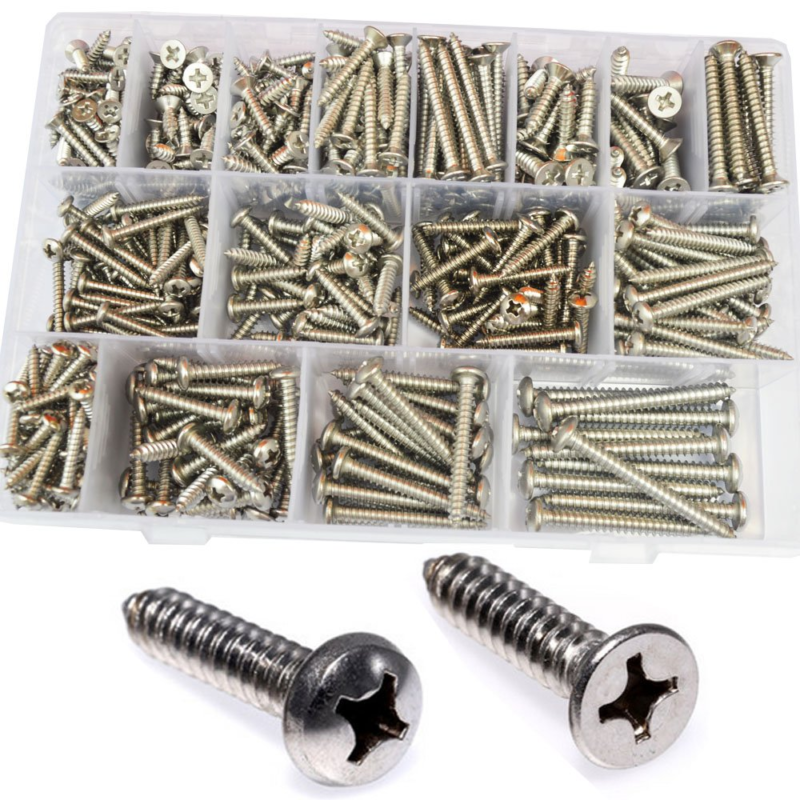 560Pcs Self Tapping Screws Assortment Set, 6#8#10#12# 304 Stainless Steel Sheet 