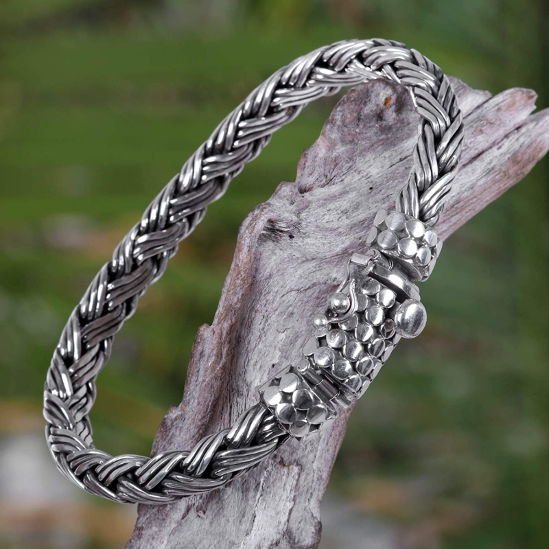 .925 Sterling Silver Men'S Braided Chain Bracelet 'Friendship'