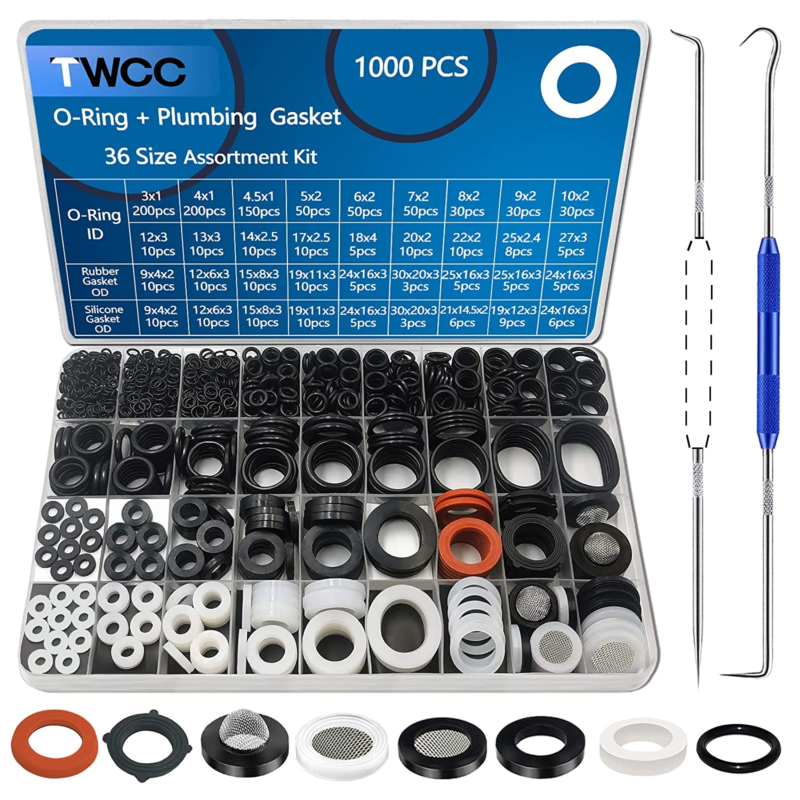 1000PCS 18 Size O Ring Kit+Rubber Washers Assortment Kit for Plumbing Faucet Wat