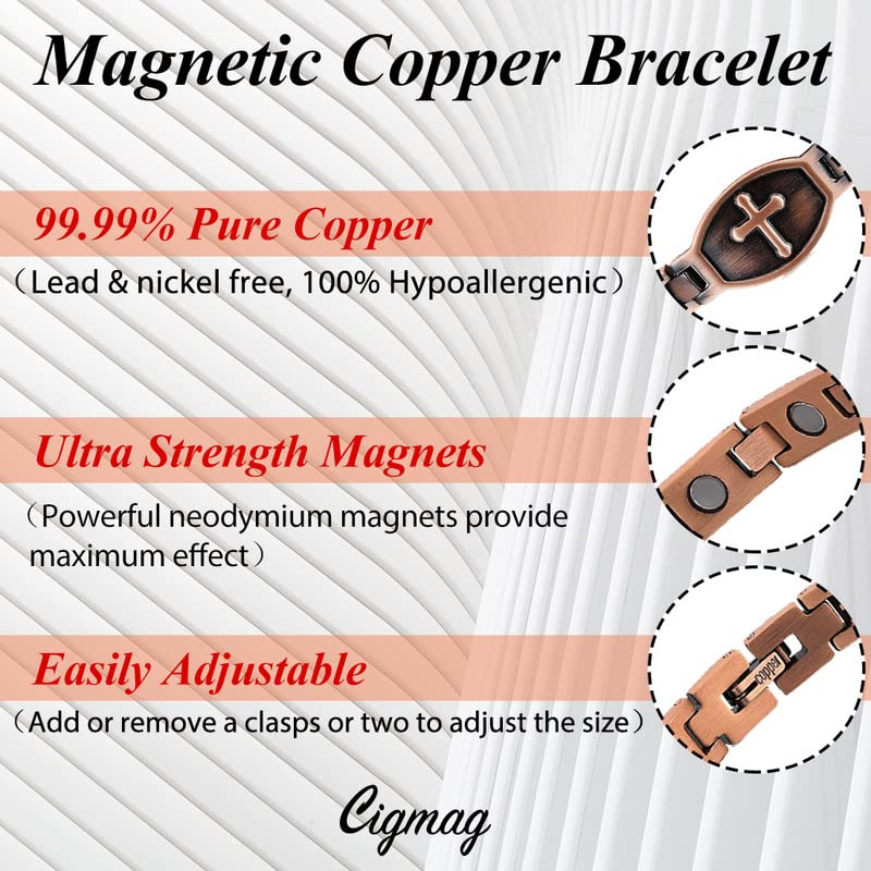 Copper Bracelets for Women, Magnetic, 99.99% Pure Copper Adjustable 