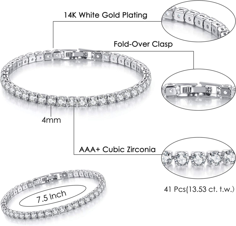 2 Pcs Tennis Bracelets for Women 14K Gold Plated AAA+ Cubic Zirconia 