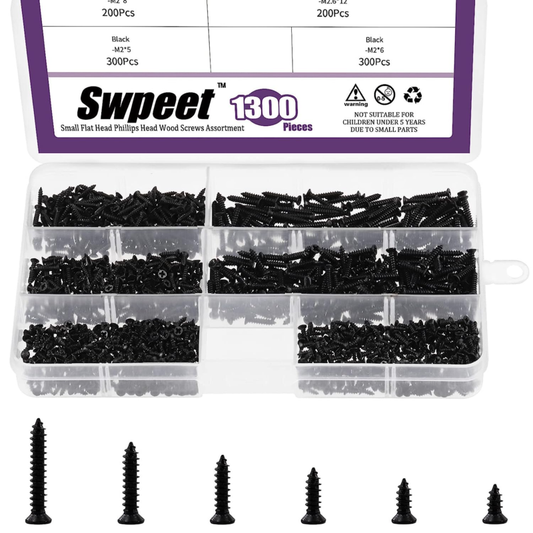 1295Pcs 5Mm 6Mm 8Mm 10Mm 12Mm 16Mm Small Wood Screws Assortment Kit, Self Drilli