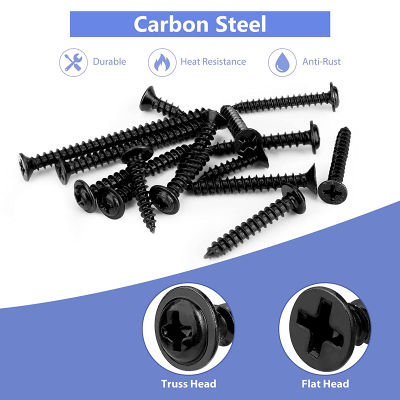 Self Tapping Screws,  400Pcs Wood Screws Assortment Kit, 6#8 Black Oxide Screws 