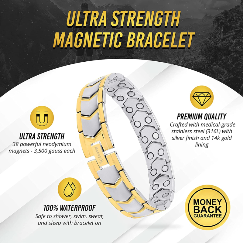 ® Ultra Strength Magnetic Bracelet - Stainless Steel  for Men - Adjustable 