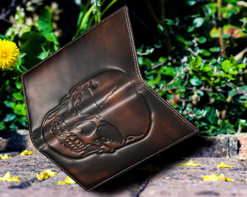 Skull Long Rodeo Wallet for Men, Rfid Blocking, Full Grain Leather  