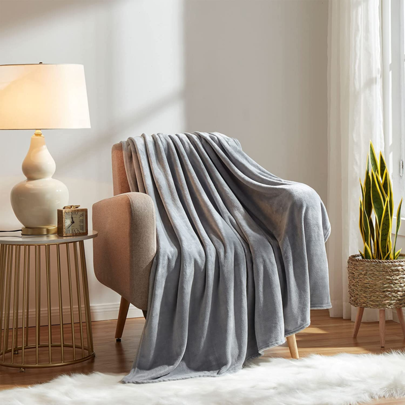 Fleece Blanket Throw Grey Lightweight Super Soft Cozy
