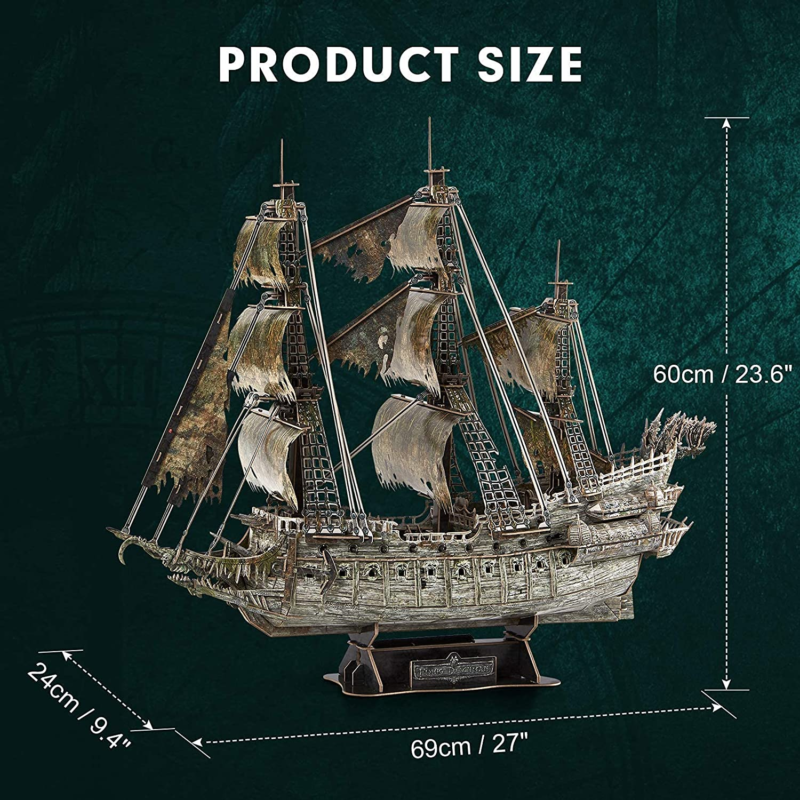 3D Puzzle for Adults, 360 Pieces Pirate Ship, Lighting Ghost Ship 