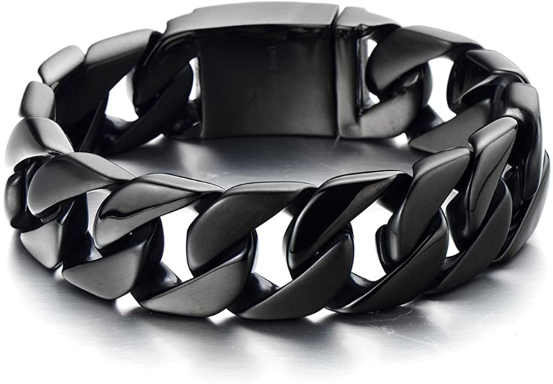 Masculine Men's Stainless Steel Black Large Curb Chain Bracelet