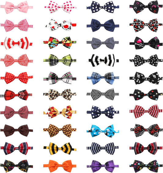 Dog Bow Ties, 40 PCS  Pet Neck Bows,  with Adjustable Collar