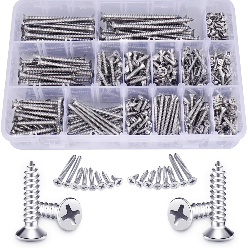 520PCS Wood Screws Assortment Kit - Stainless Steel Self Tapping Screw Set, Asso