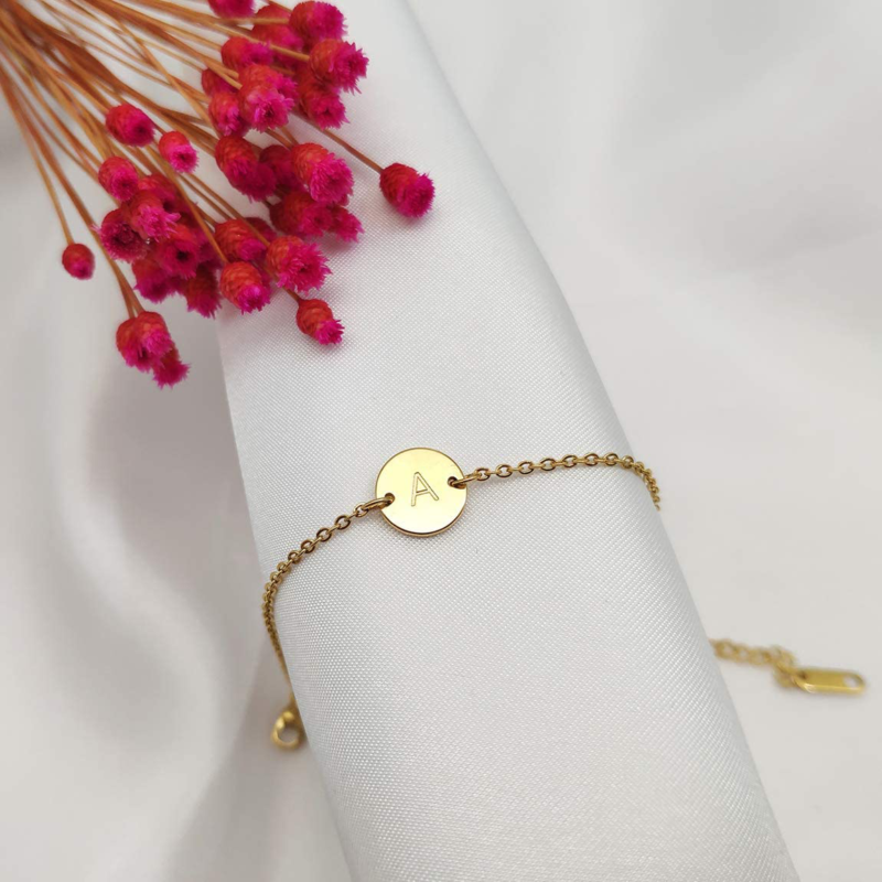 Glimmerst Personalized Initial Bracelet, 18K Gold Plated Stainless Steel Letter 