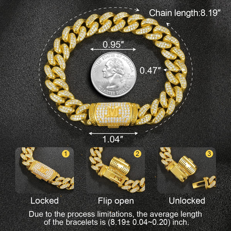 Cuban Link Initial Bracelet Gold Plated Hip Hop Jewelry Gift for Men Women Birth