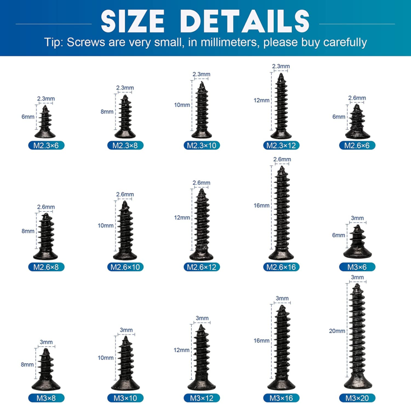 450PCS Miniature Screws, Phillips Flat Head Small Screw M2.3 M2.6 M3 Countersunk