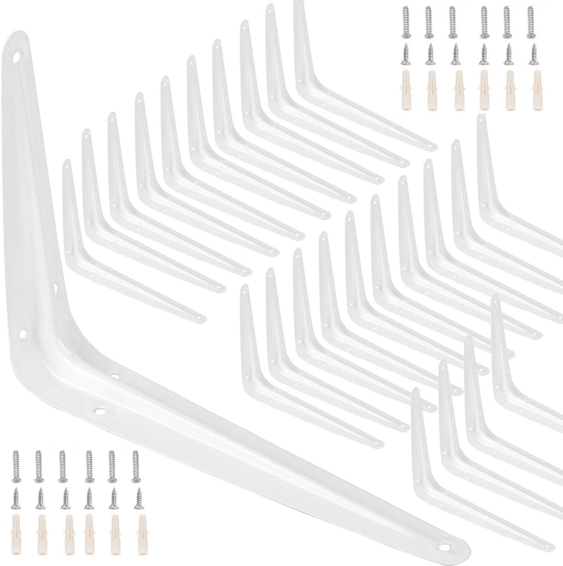 24 Packs 6 X 8 Inch White Shelf Brackets, Heavy Duty with Screws  