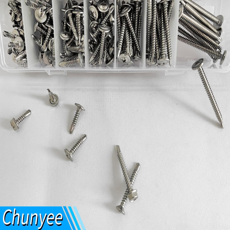 450Pcs Self Tapping Screws for Metal 410 Stainless Steel #8 Self Drilling Screws