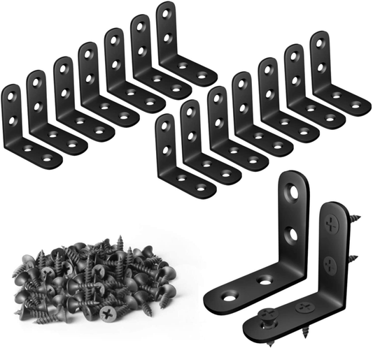 L Bracket Stainless Steel Corner Brace 16 Pcs 1.57X1.57 Inch  with  Screws Black