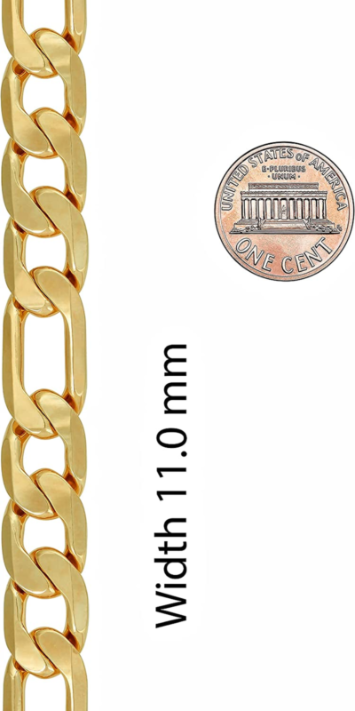 11Mm Beveled Figaro Chain Bracelet Men and Women 24K Real Gold Plated
