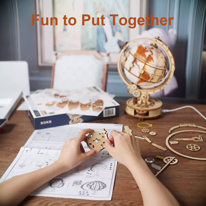 3D Wooden Puzzle Globe Model Kit for Adults to Build  