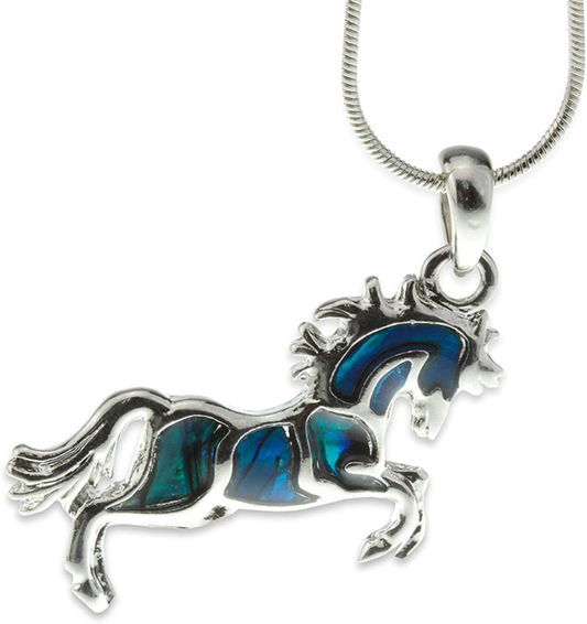 Horse Necklace - Wild Bucking Spirit - [Silver & Abalone Shell] - Stunning Penda