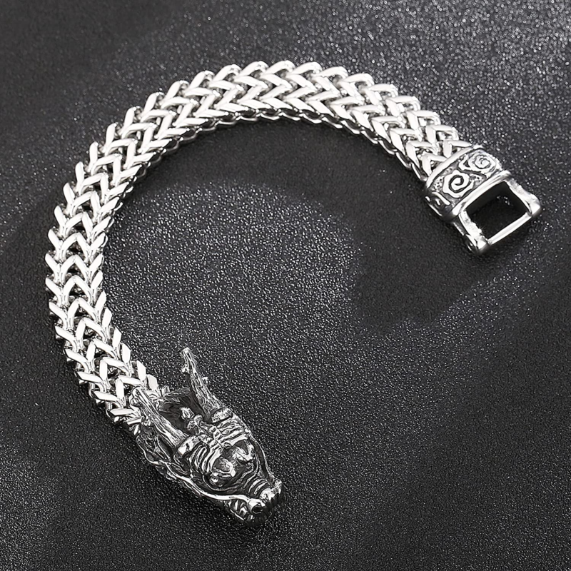 Dragon/Wolf Head Men's Bracelet, Stainless Steel,  Cool Viking Jewelry