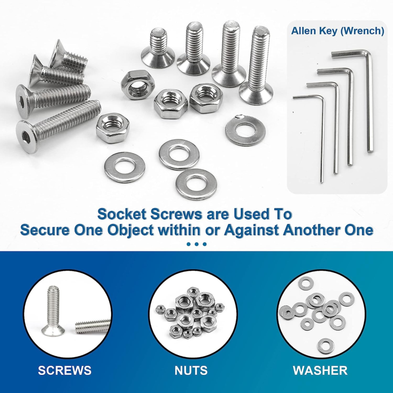 Black & Silver Hex Socket Head Screws Bolts Nuts and Flat Washer Assortment Kit(