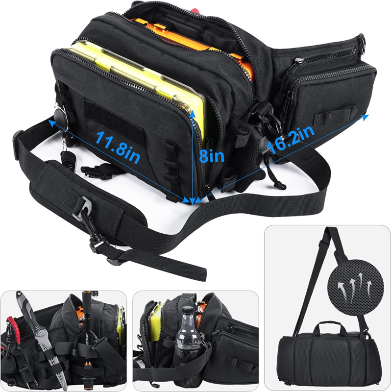 Portable Sling Fishing Tackle Bag Gear Storage Fly Fishing Fanny Pack, Rod Holde