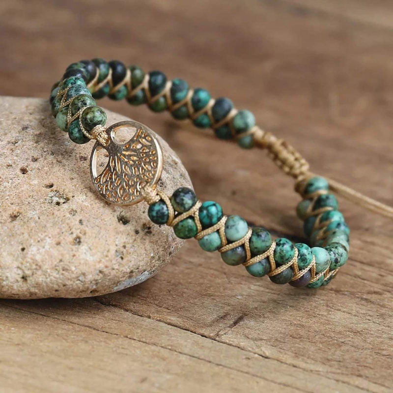 Tree of Life Turquoise Stone Bracelet for Women, Handmade Braided  