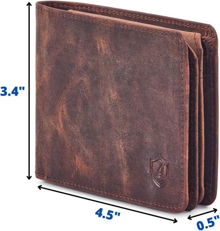 Men'S Bifold Wallet Real Leather RFID Blocking High Capacity with 2 ID Window 