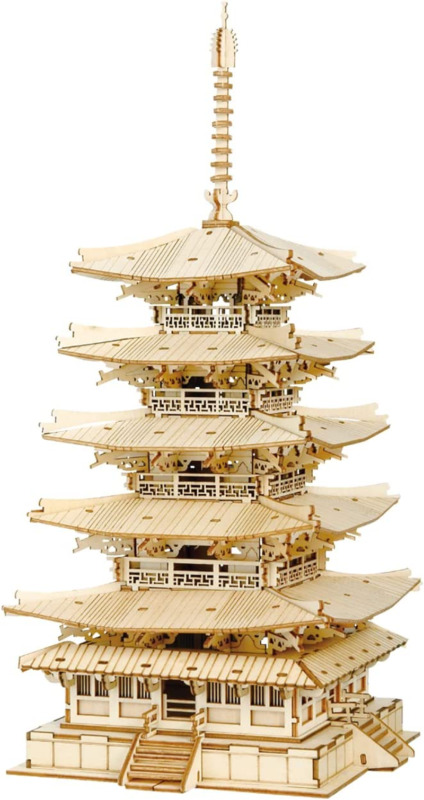 3D Puzzles for Adults Kids, DIY Wooden Model Kit - Five-Storied Pagoda (275 PCS)