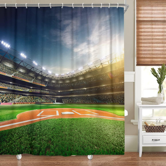 Sports Field Shower Curtain, Baseball stadium theme, 69X70IN