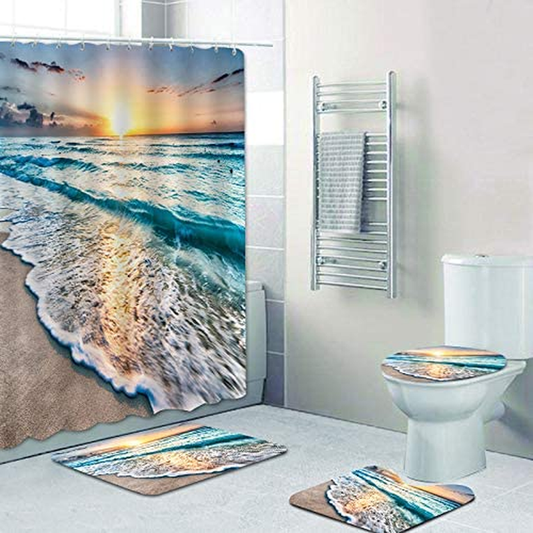 Shower Curtain with Bath Rug Non-Slip Soft Toilet Lid Cover for Bathroom,Waterpr