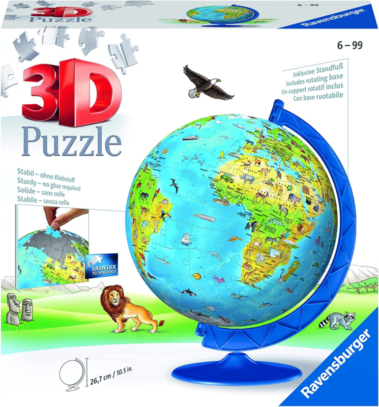 Children's World Globe 180 Piece 3D Jigsaw Puzzle for Kids and Adults 