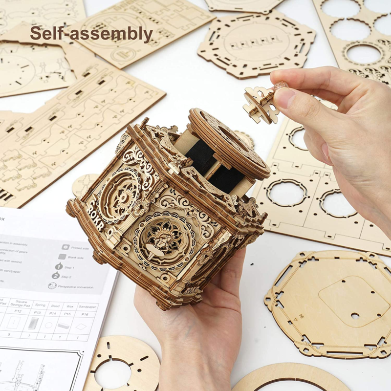 Wooden Model Music Box - 3D Puzzle Model Building Kit for Adults- Brain Teaser 