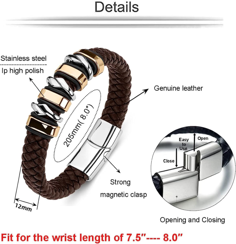 Genuine Leather Bracelet for Men's Braided Cuff Wristband  