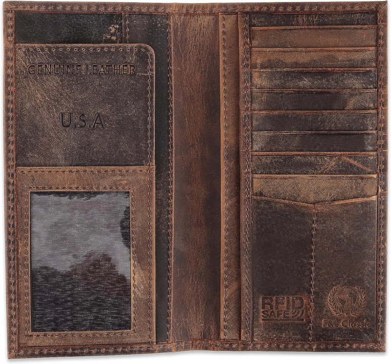 Men's RFID Vintage Look Genuine Leather Long Bifold Wallet, Leather