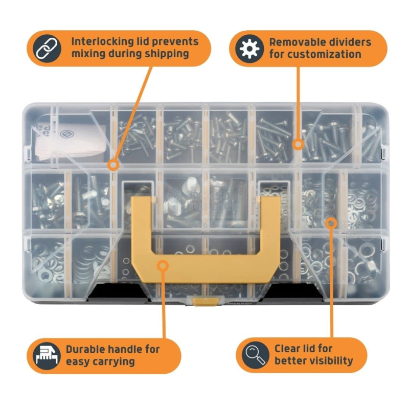 2,200 Piece Hardware Assortment Kit with Screws, Nuts, Bolts & Washers (3 Trays)